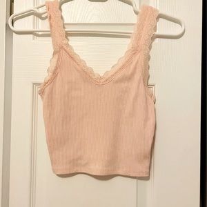 American eagle XS Ribbed pink tank top with Lace straps+super soft material.